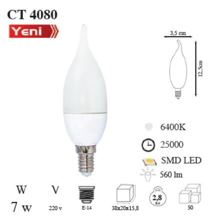 CT-4080 CATA 7W Kıvrık Buji Led Ampul