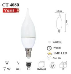 CT-4080 CATA 7W Kıvrık Buji Led Ampul