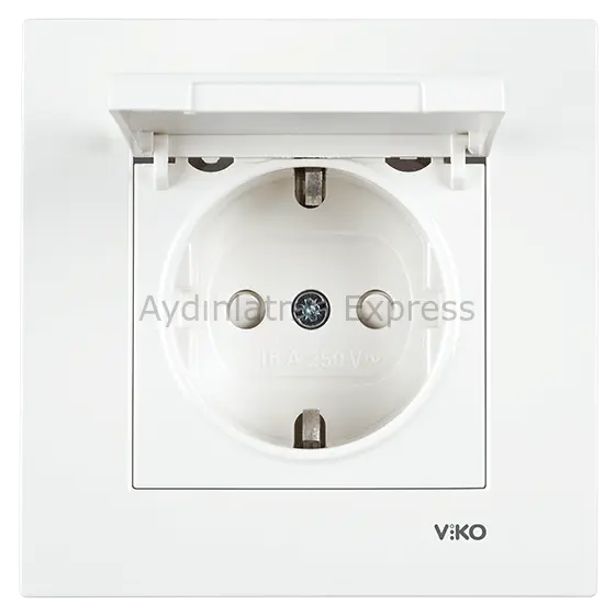 Viko Karre Kapaklı Topraklı Priz Beyaz (Çerçeve Hariç)