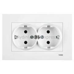 Viko Karre İkili Topraklı Priz Beyaz (Çerçeve Dahil)