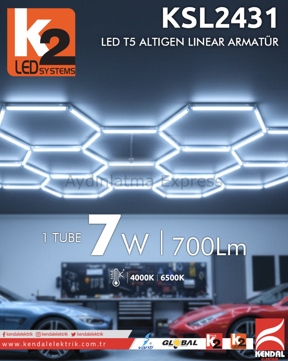 KSL2431 Led Altıgen Linear Armatür Beyaz