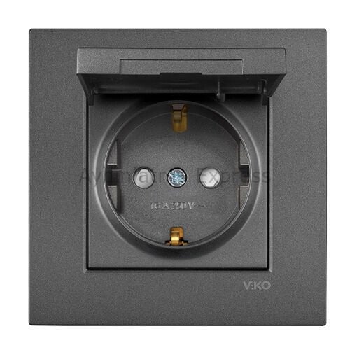Viko Novella Kapaklı Topraklı Priz Çocuk Korumalı Füme (Çerçeve Hariç)