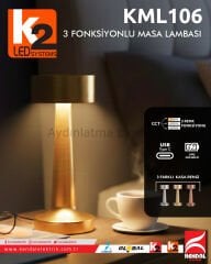 K2 Gold 3 Renk Fonksiyonlu Masa Lambası Dimlenebilir KML106