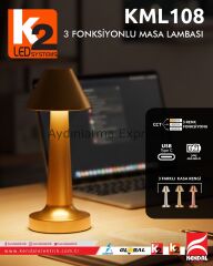 K2 Rose 3 Renk Fonksiyonlu Dimlenebilir Masa Lambası KML108
