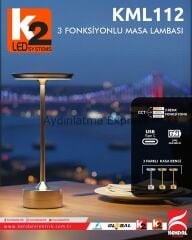 K2 Rose 3 Renk Fonksiyonlu Dimlenebilir Masa Lambası KML112