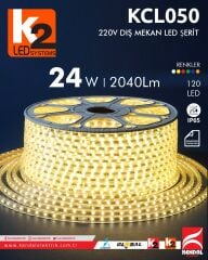 K2 220V 120 Ledli Dış Mekan Yapışkanlı Şerit Led KCL050 (100 METRE)