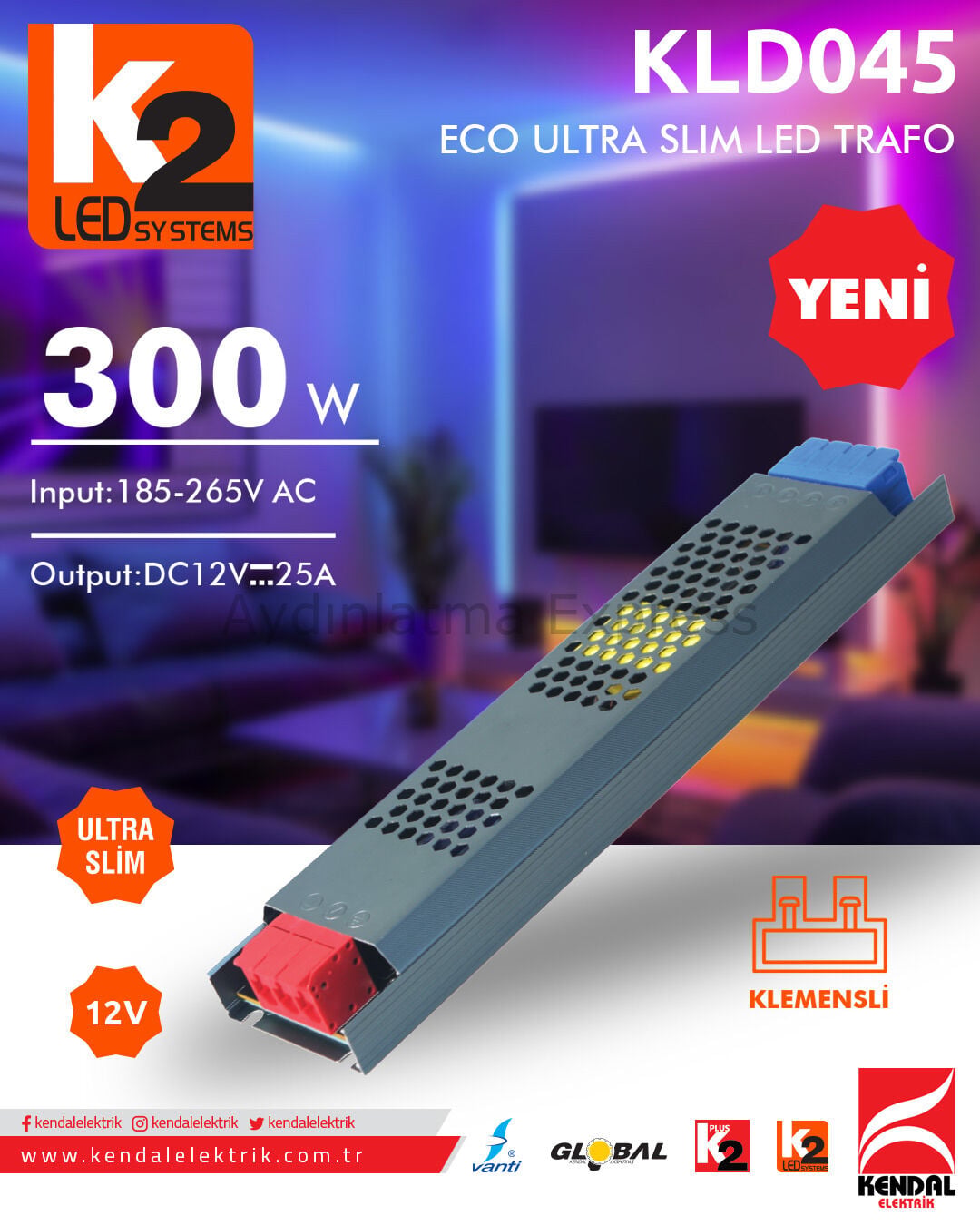 K2 25A Ultra Slim Led Trafo KLD045