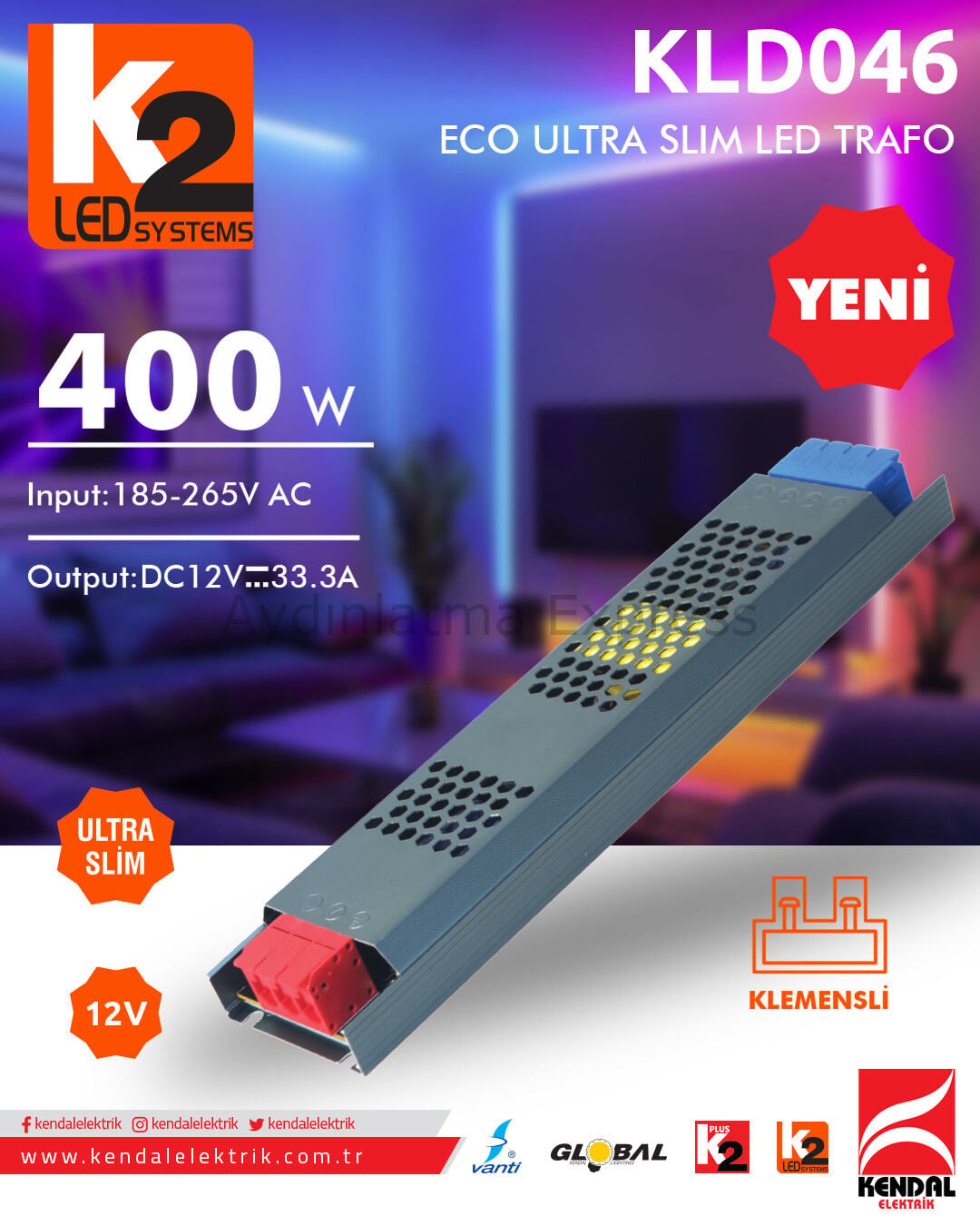 K2 33 Amper Ultra Slim Led Trafosu KLD046