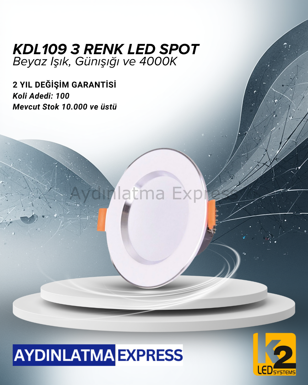 5W Beyaz-Silver 3 Renk Fonksiyonlu Led Spot (300 Adet)