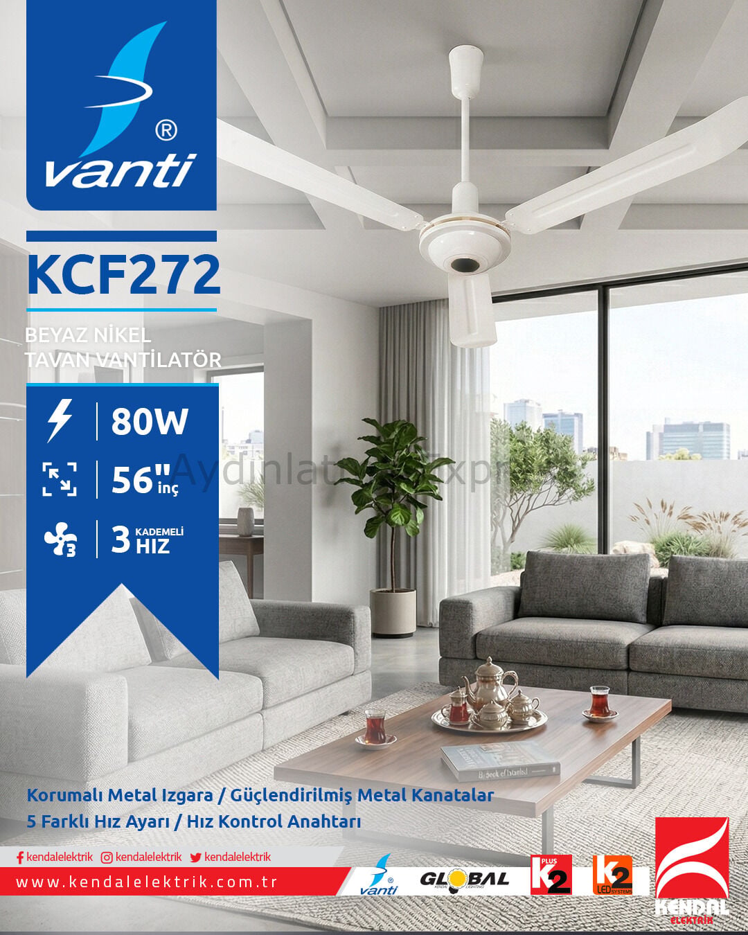 Vanti 80W 56'' (142 cm) Sac Tavan Vantilatörü KCF272